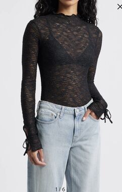 BP Lace Top Pullover Sheer Black Size Small Y2K Mesh Fairy Whimsy Goth